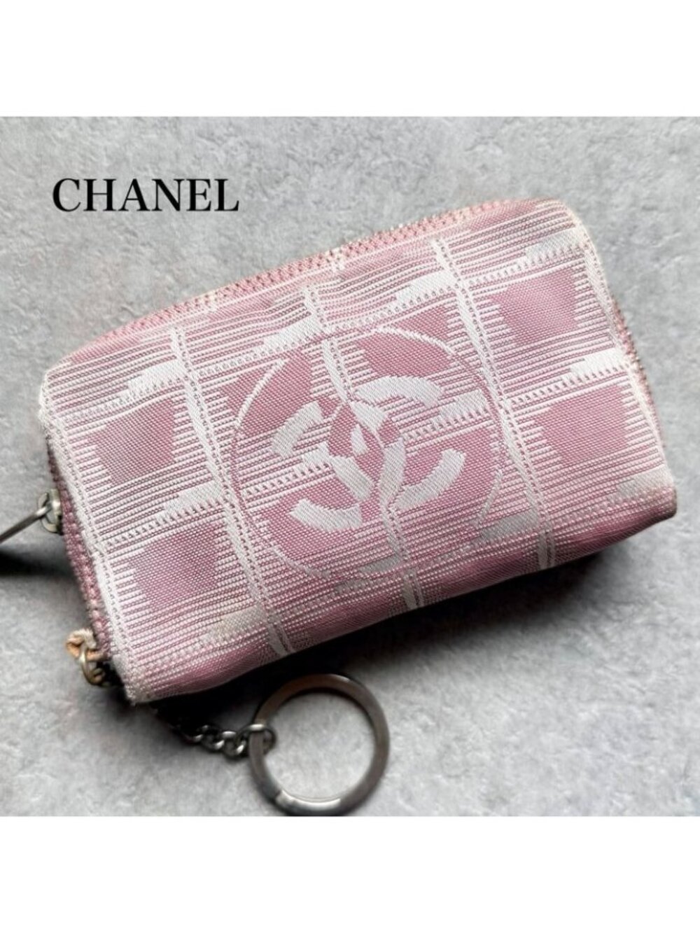 Chanel New Travel Line Coin Case Ring Mini Pouch Canvas Pink Coco